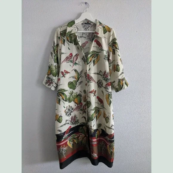 ZARA Tropical Print Duster Shirt Dress Size S - Picture 4 of 15
